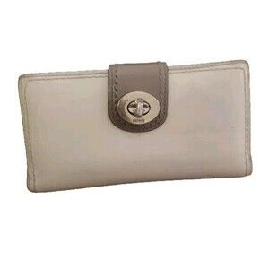 Vintage Coach White Leather Bifold Turnlock Wallet With Checkbook Holder Sleeve